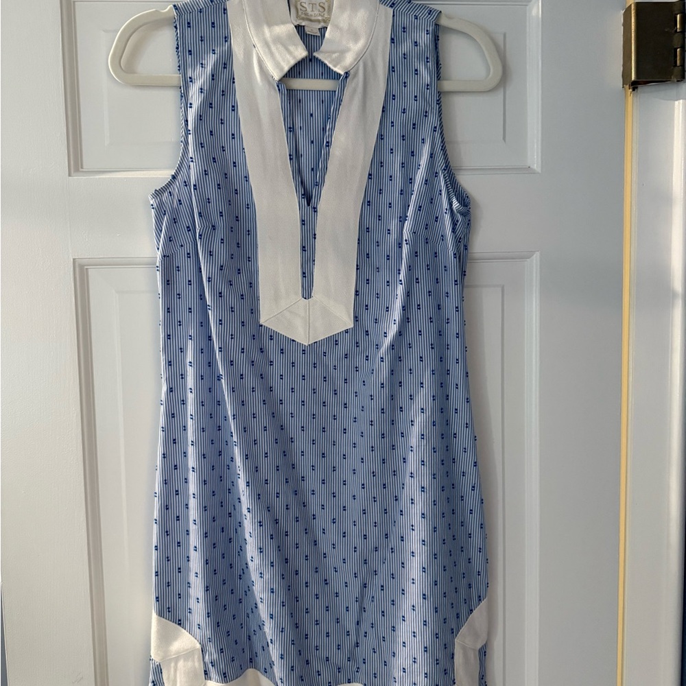 Sail to Sable Blue and White Sleeveless Dress